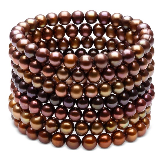 7 piece Dyed Chocolate Cultured Freshwater Baroque Pearl Bracelets - Picture 3 of 5